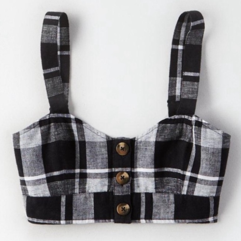 American Eagle Outfitters Black and White Plaid Crop Top